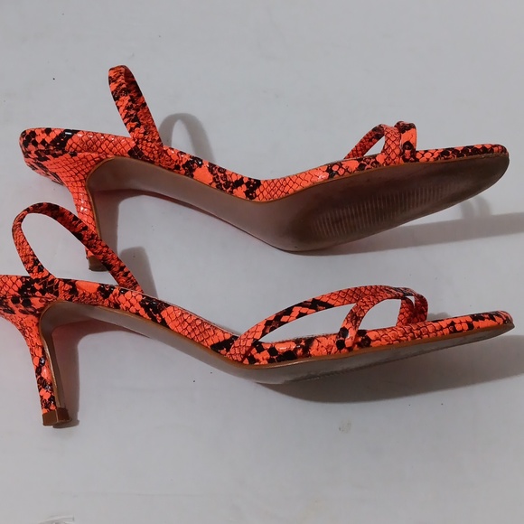 Olchee Square Toe Snake Embossed Strappy Heel Sandals in Neon Orange siz… - Picture 5 of 7